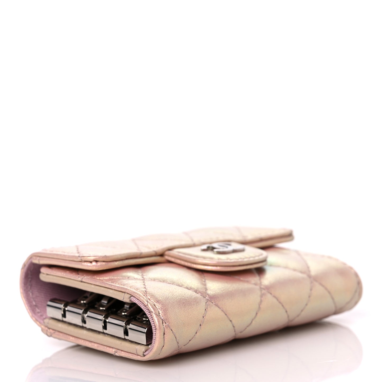 Iridescent Calfskin Quilted Classic 4 Key Holder Wallet Pink