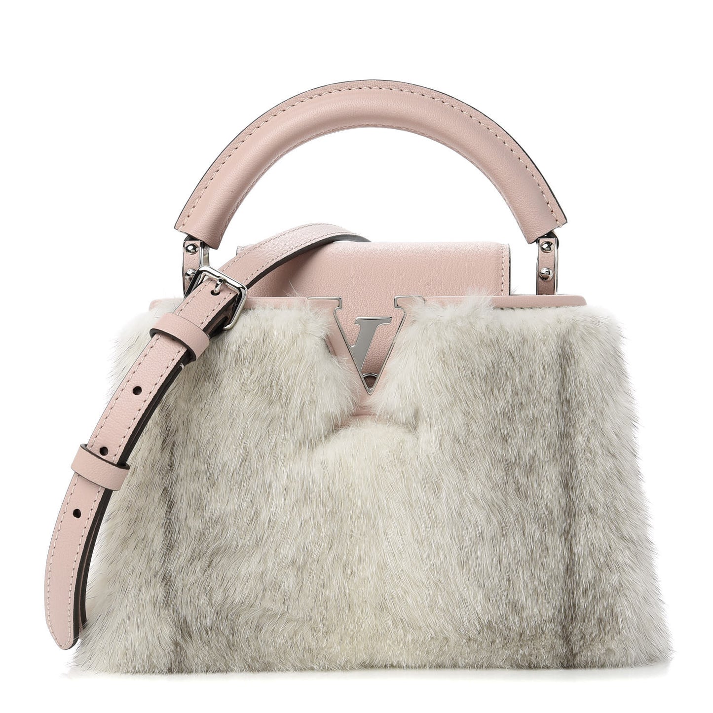 Mink Calfskin Goatskin Capucines Mini Silver Snow Grey Rosewater Pink