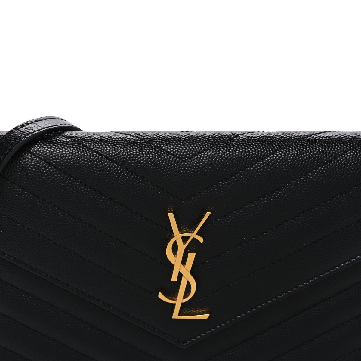 Grain De Poudre Matelasse Chevron Monogram Envelope Chain Wallet Black
