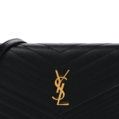Saint Laurent Grain De Poudre Matelasse Chevron Monogram Envelope Chain Wallet Black 8 of 12