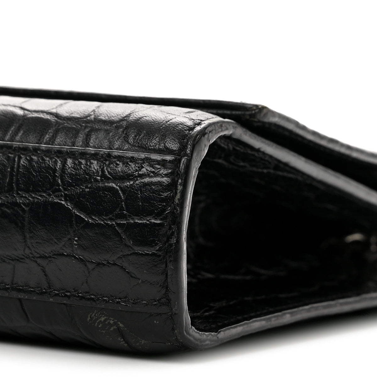Calfskin Crocodile Embossed Medium Classic Monogram Kate Tassel Satchel Black