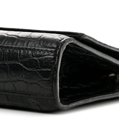 Saint Laurent Calfskin Crocodile Embossed Medium Classic Monogram Kate Tassel Satchel Black 10 of 13