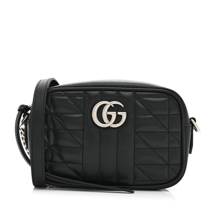 Gucci Calfskin Matelasse Aria Mini GG Marmont Chain Shoulder Bag Black 1 of 11