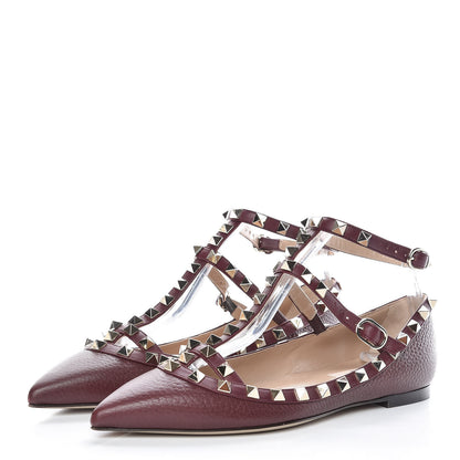 Valentino Garavani Pebbled Calfskin Rockstud Cage Ballerina Flats 36 Rubin 3 of 8
