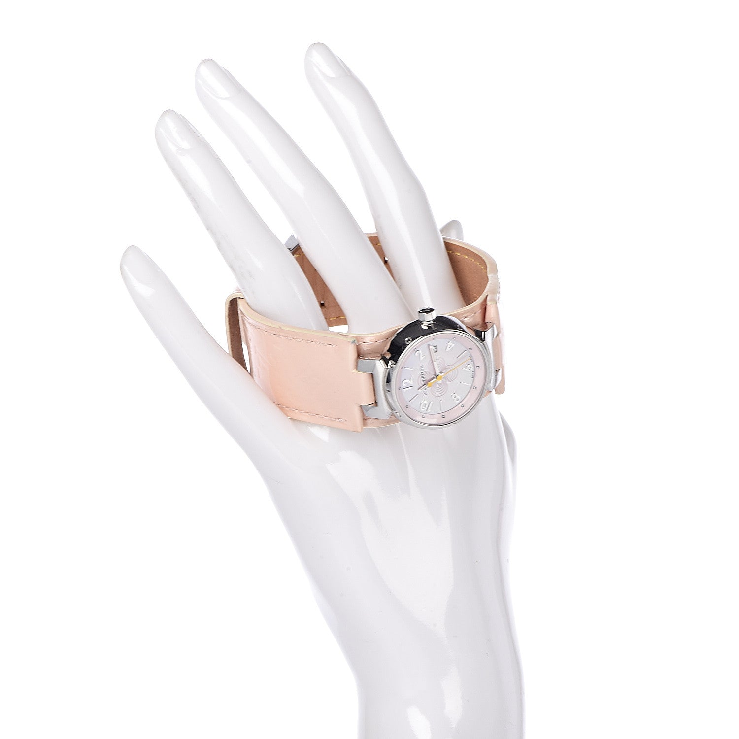 Louis Vuitton Stainless Steel Vernis Pink Mother of Pearl 28mm Tambour Quartz Watch 2 of 8