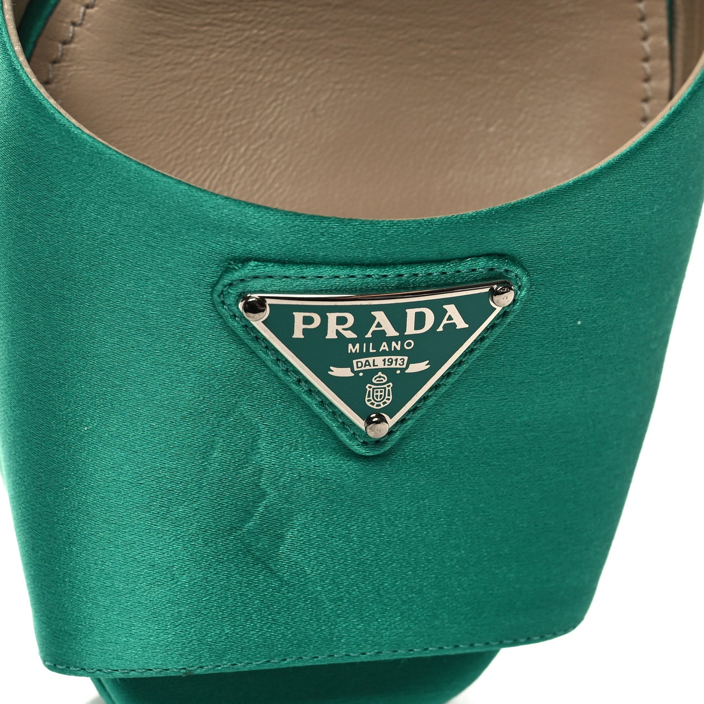 Satin Metal Triangle Logo Ankle Strap 40/135mm Platform Sandals 38 Assenzio