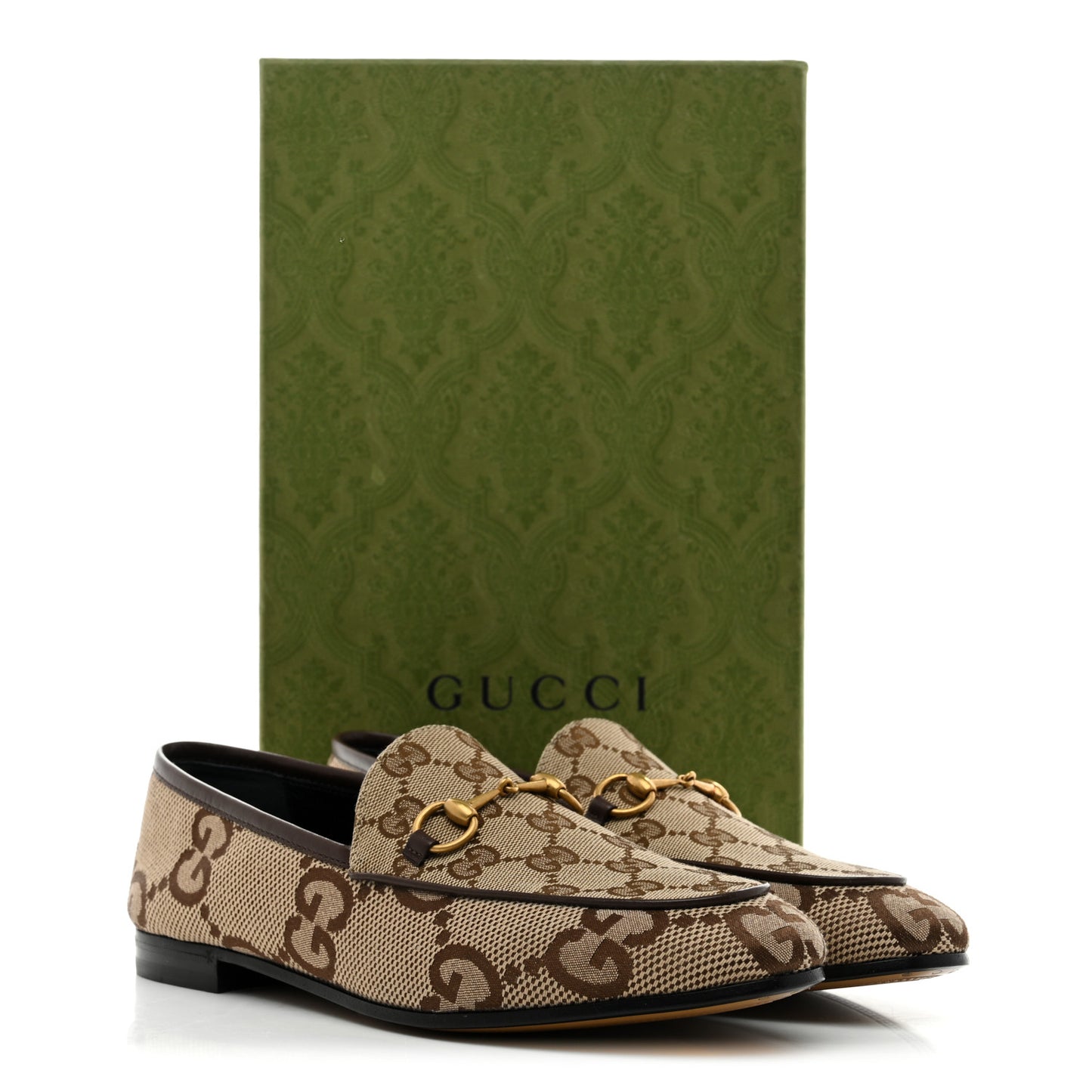 Monogram Jumbo GG Malaga Kid Horsebit Womens Jordaan Loafers 40 Camel Ebony New Acero Beige