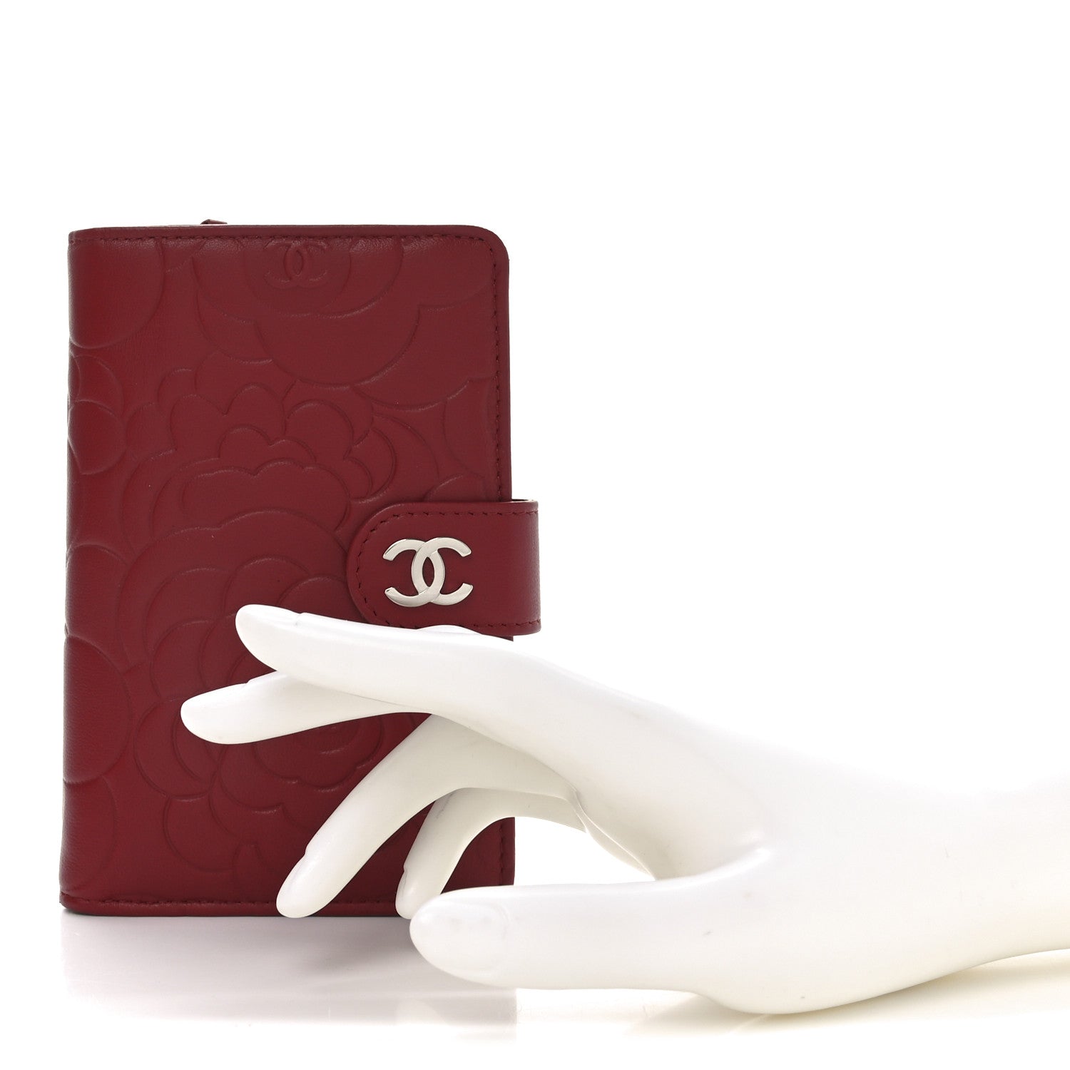 Chanel Lambskin Camellia Embossed Zipped Pocket Wallet Red 2 of 8