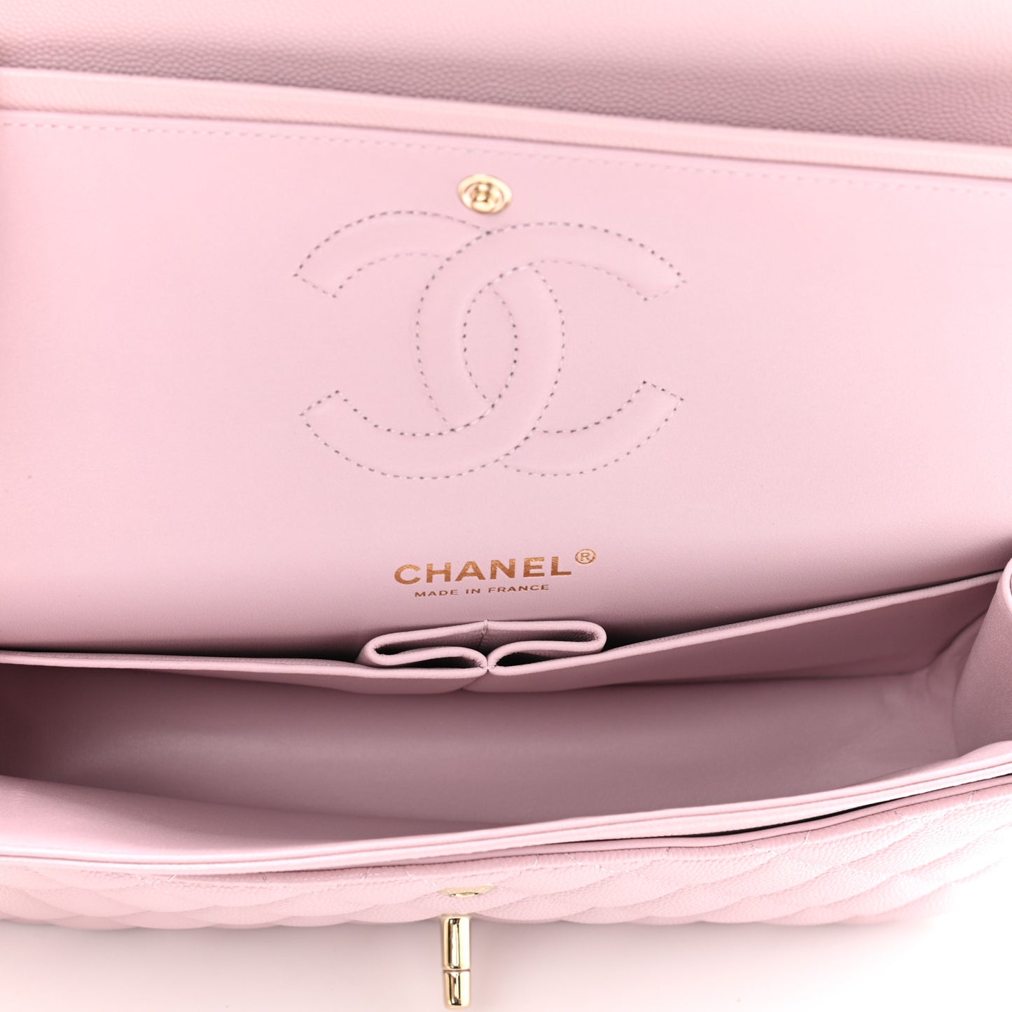 Caviar Quilted Medium Double Flap Light Pink
