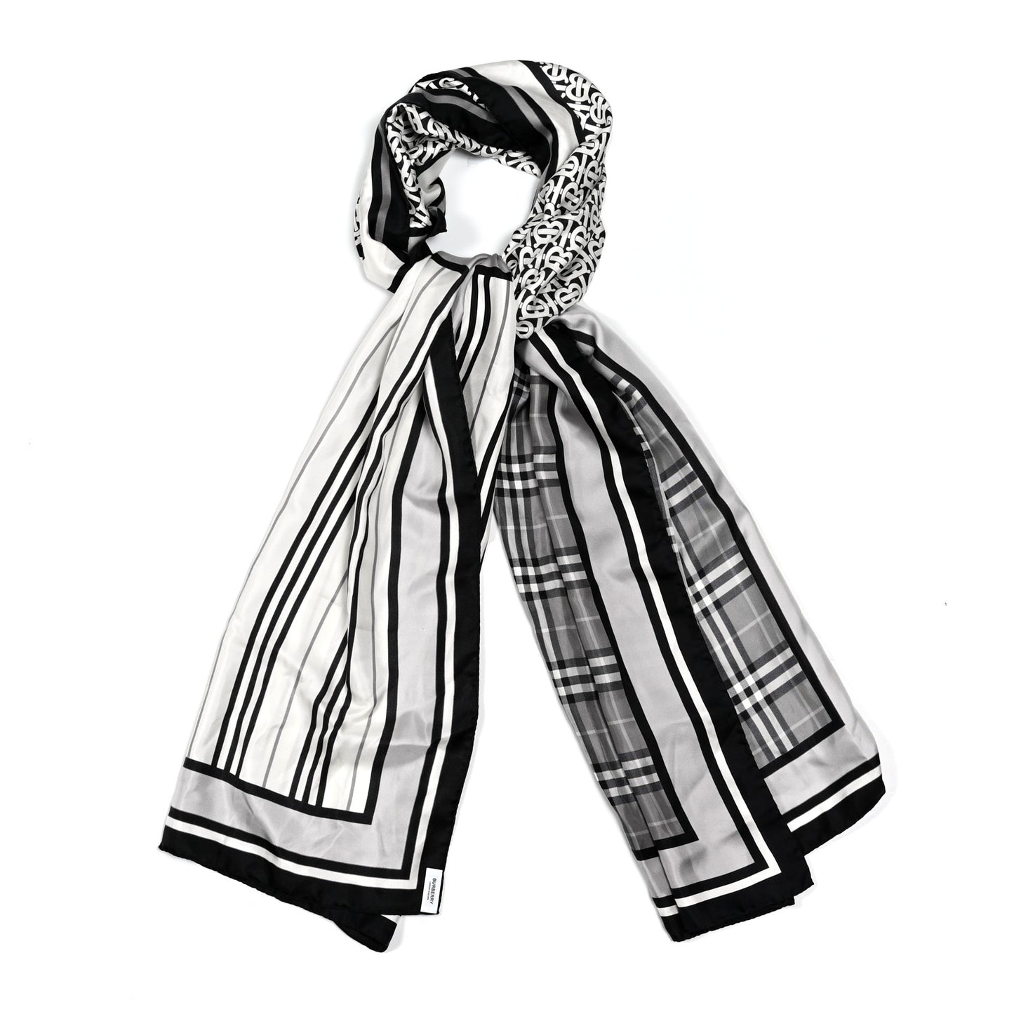 Silk Vintage Check Icon Stripe TB Monogram Print Scarf Archive Black White