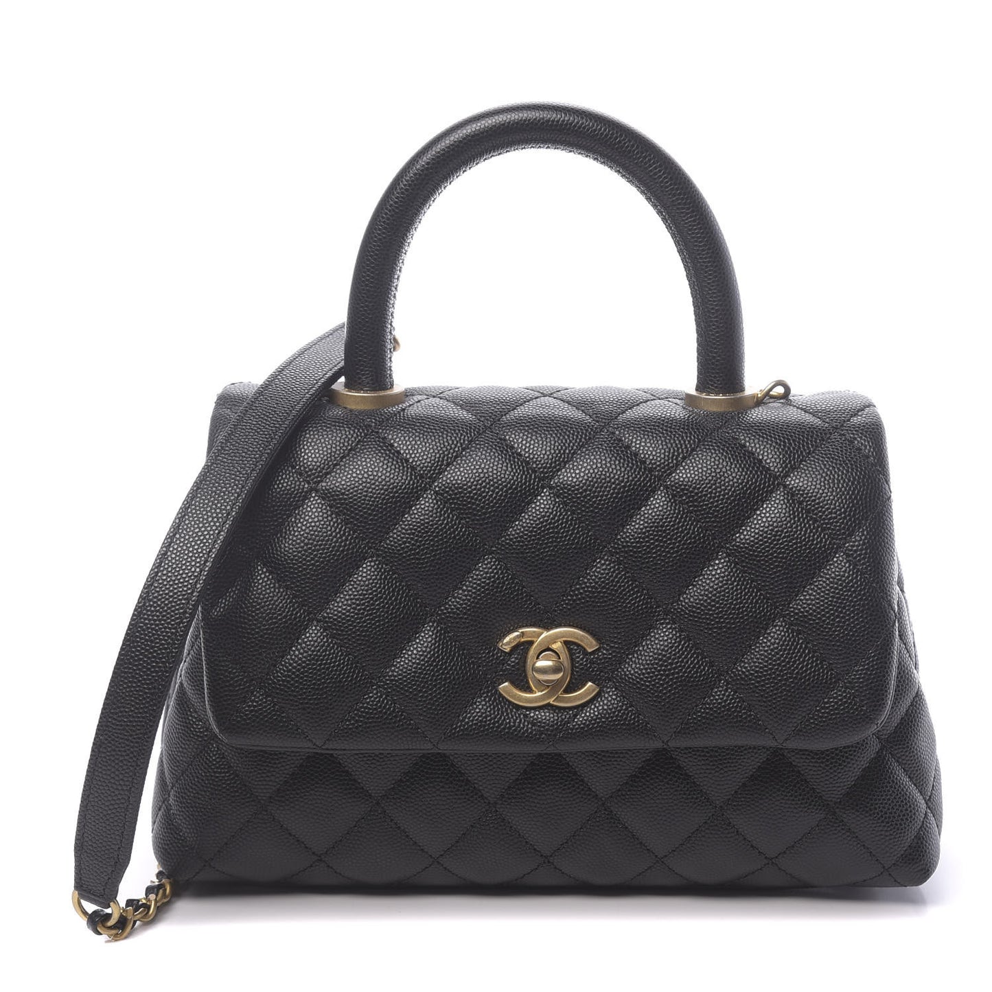 Caviar Quilted Mini Coco Handle Flap Black