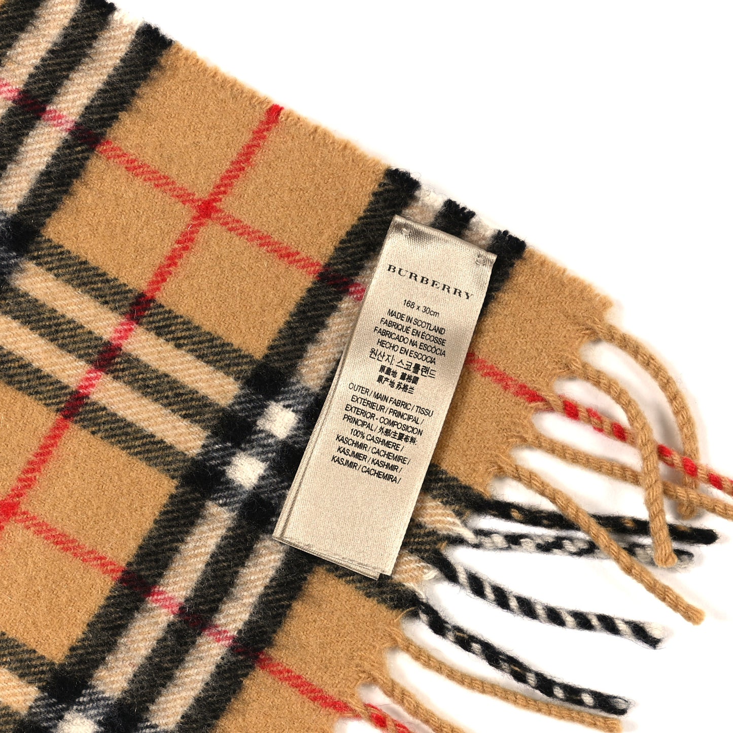 Wool Cashmere House Check Fringe Scarf Camel