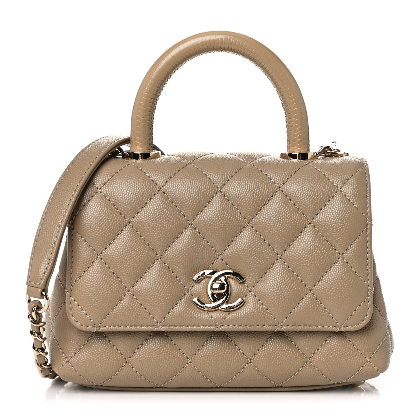 Caviar Lizard Embossed Quilted Extra Mini Coco Handle Flap Dark Beige