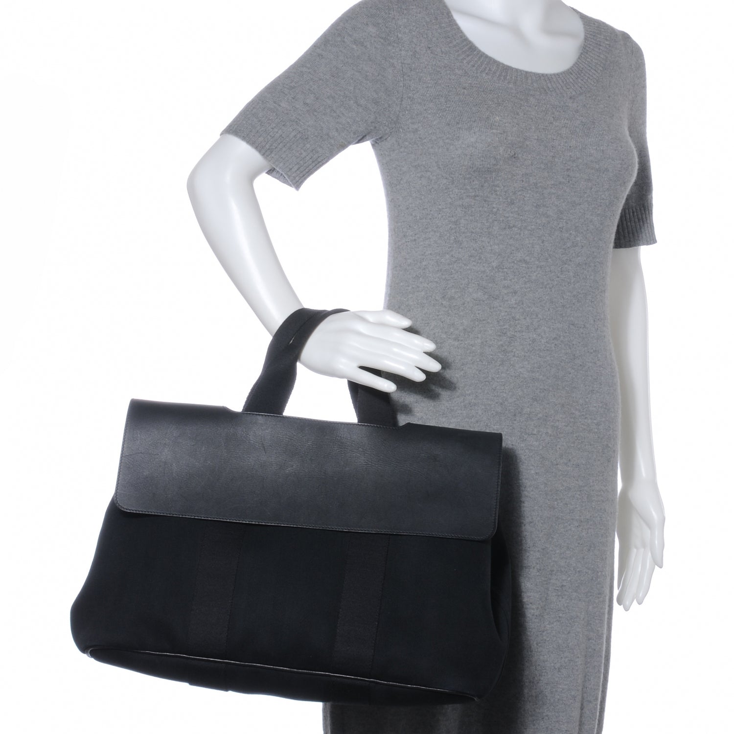 Hermes Herringbone Cotton and Leather Valparaiso Black 2 of 8