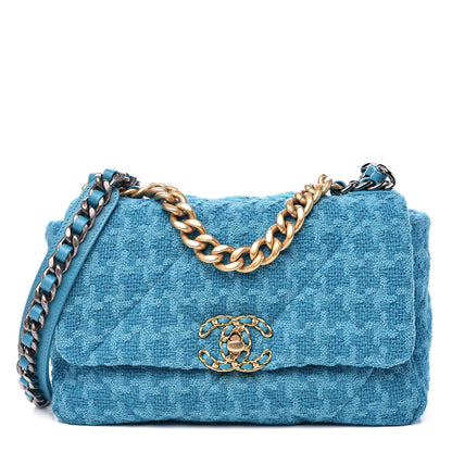 Chanel Tweed Quilted Medium 19 Flap Turquoise 1 of 10