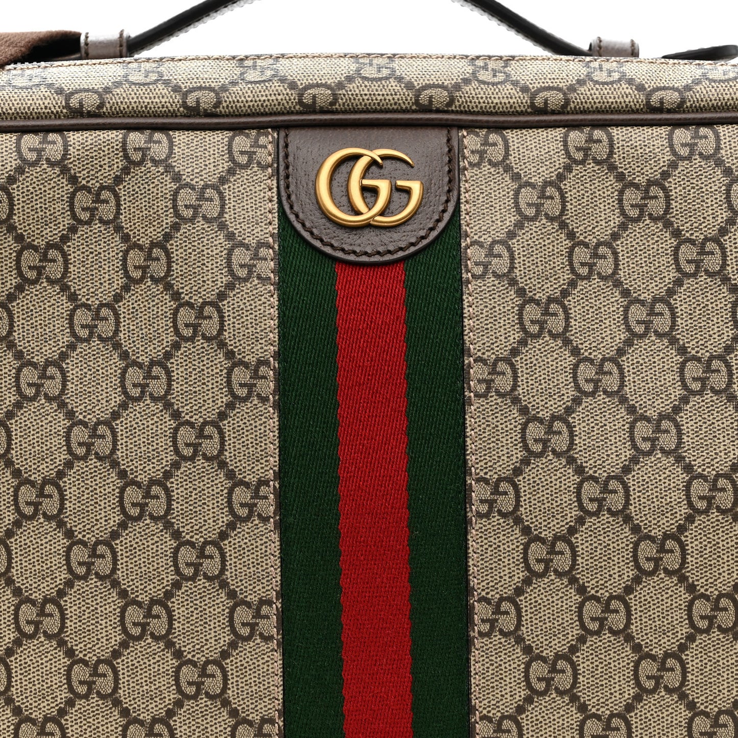 GG Supreme Monogram Textured Dollar Calfskin Web Savoy Shoe Case Bag Beige Ebony New Acero