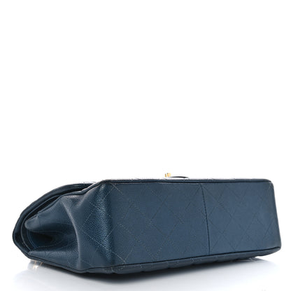 Chanel Metallic Caviar Quilted Jumbo Double Flap Dark Blue 4 of 15