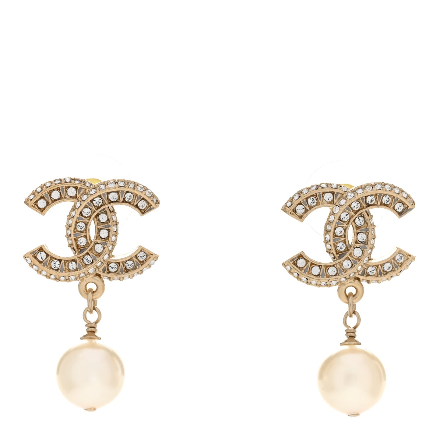 Crystal Pearl CC Drop Earrings Gold