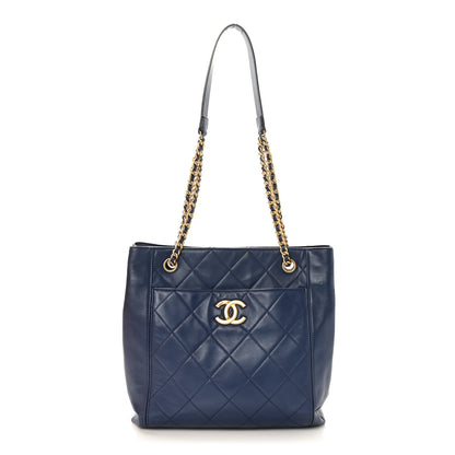 Chanel Calfskin Quilted CC Front Pocket Shopping Tote Navy 1 of 9