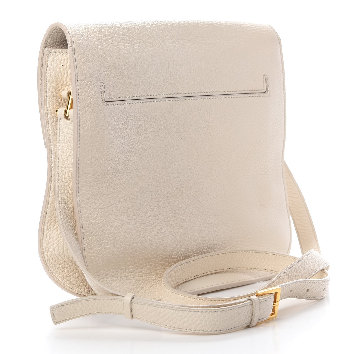 Grained Calfskin Large T Clasp Tara Crossbody Bag White
