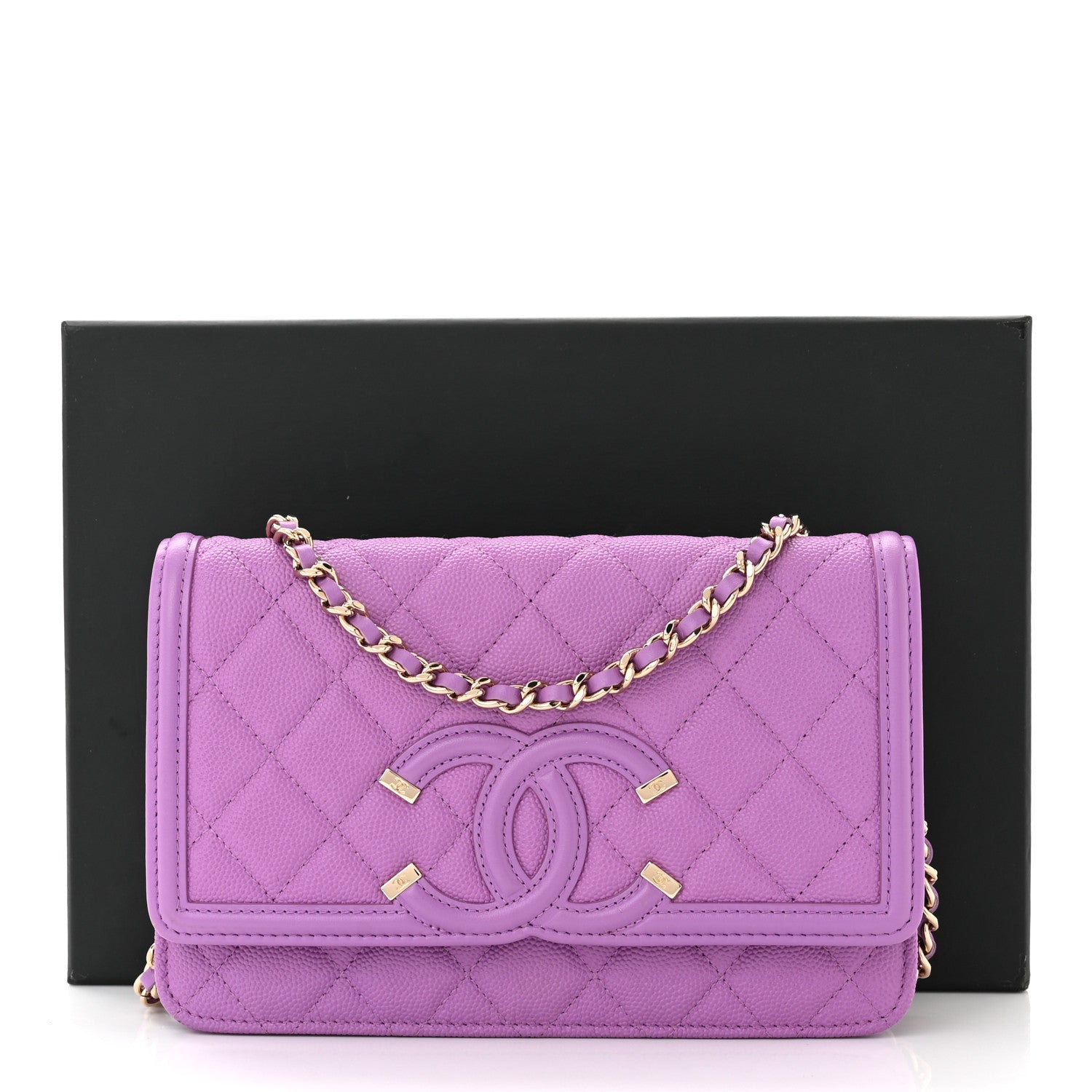 Chanel Caviar Quilted CC Filigree Wallet On Chain WOC Purple 12 of 12