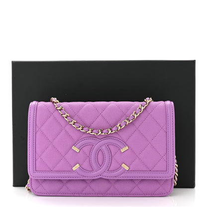 Chanel Caviar Quilted CC Filigree Wallet On Chain WOC Purple 12 of 12