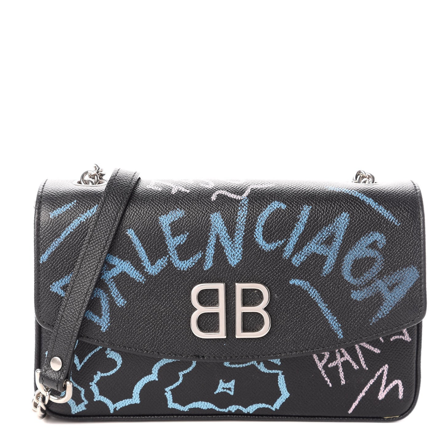 Calfskin Graffiti BB Chain Wallet Black Multicolor