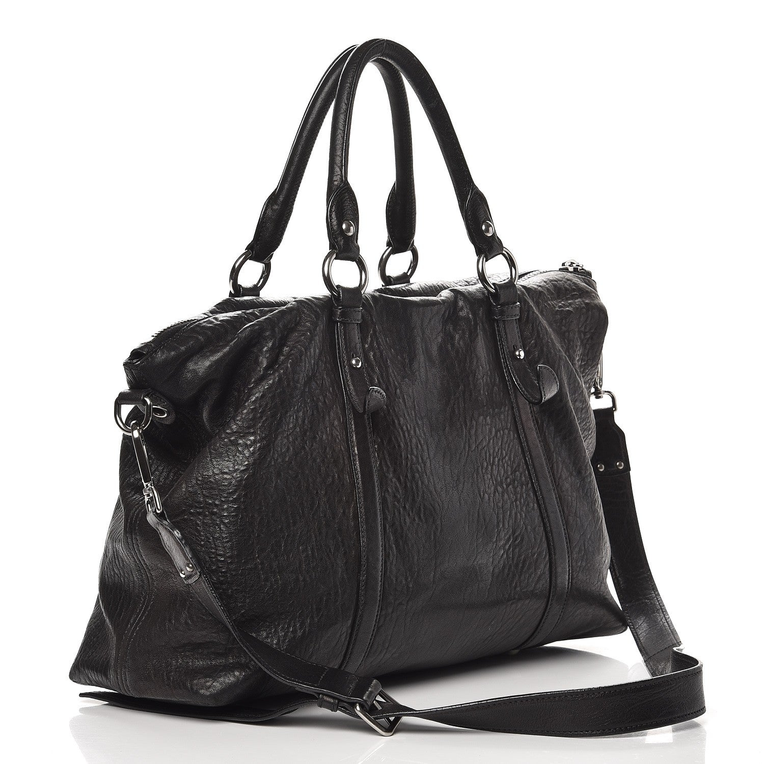 Miu Miu Goatskin Madras Convertible Tote Nero Black 3 of 15