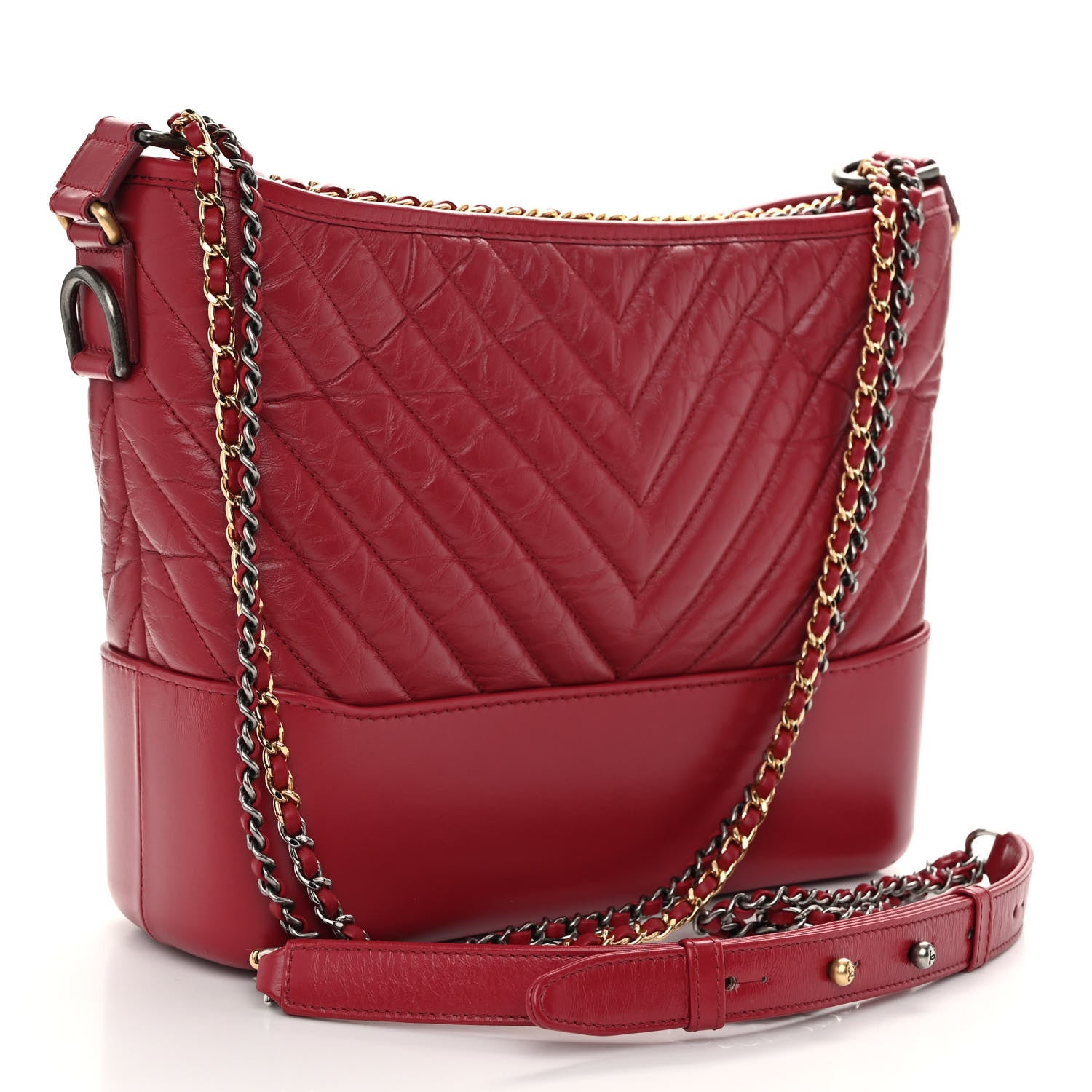 Chanel Aged Calfskin Chevron Quilted Medium Gabrielle Hobo Dark Pink 3 of 11