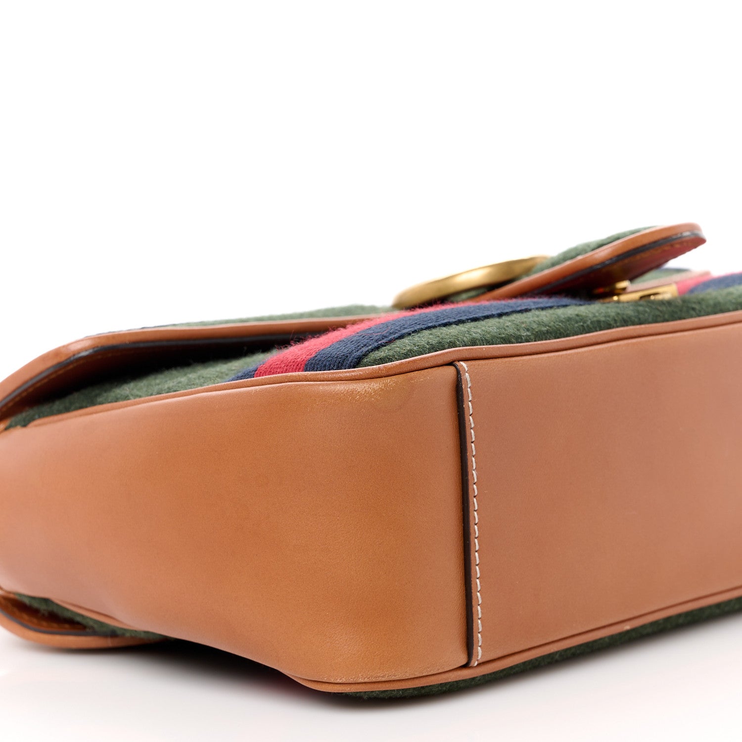 Gucci Loden Fabric Cuoio Harness Web Matelasse Horizontal Small GG Marmont Shoulder Bag Underwood Blue Red Harness Brown 9 of 11