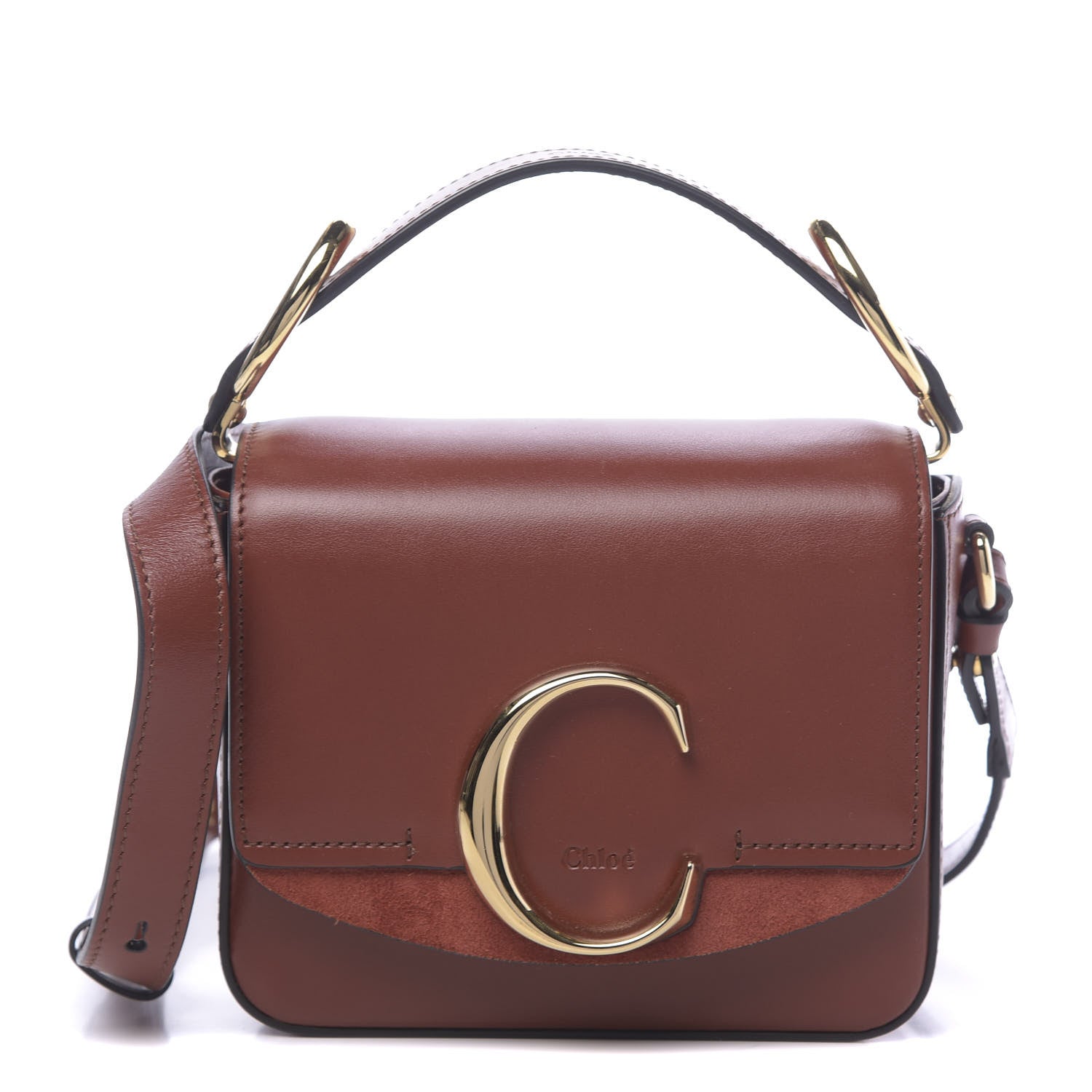 Chloe Shiny Calfskin Suede Mini C Bag Sepia Brown 1 of 10