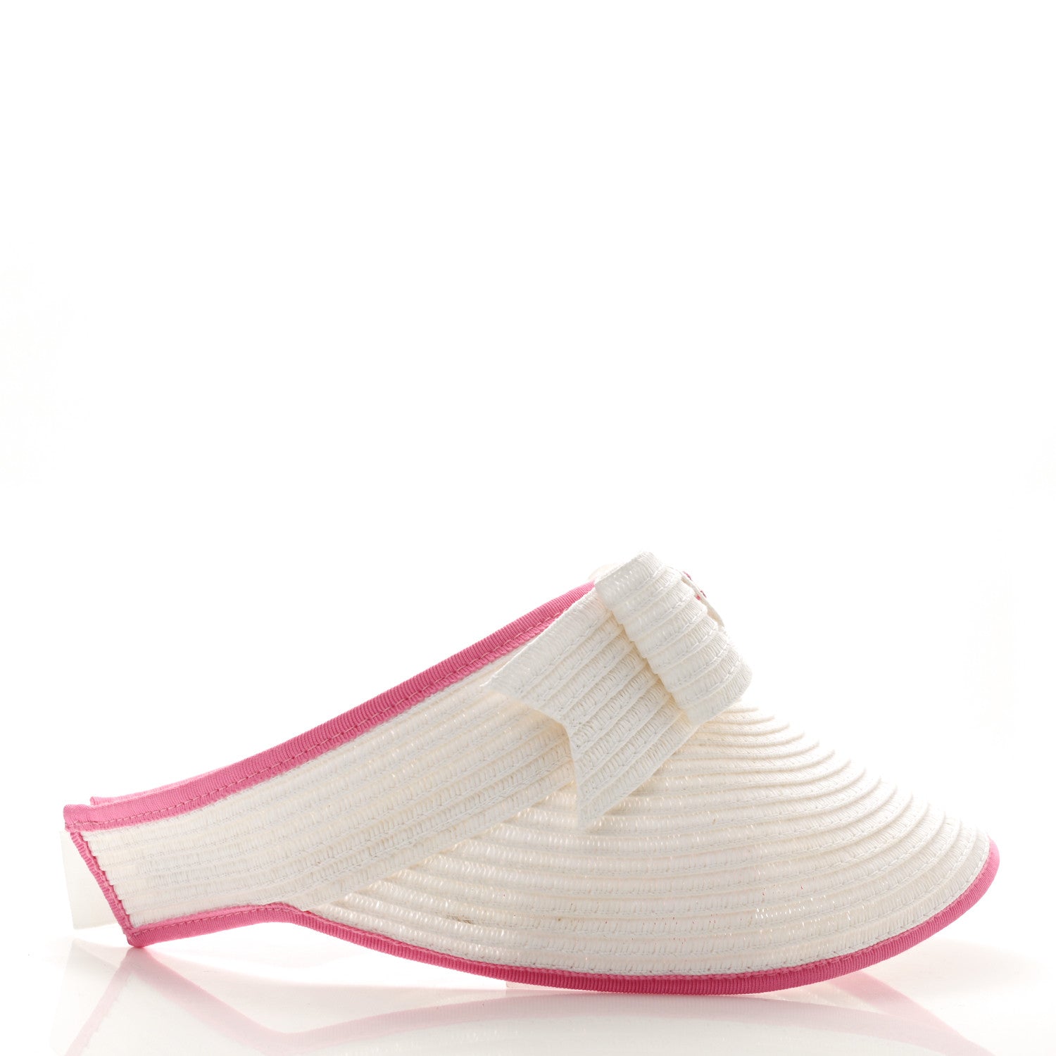 Chanel Straw Grosgrain Visor M White Pink 5 of 8