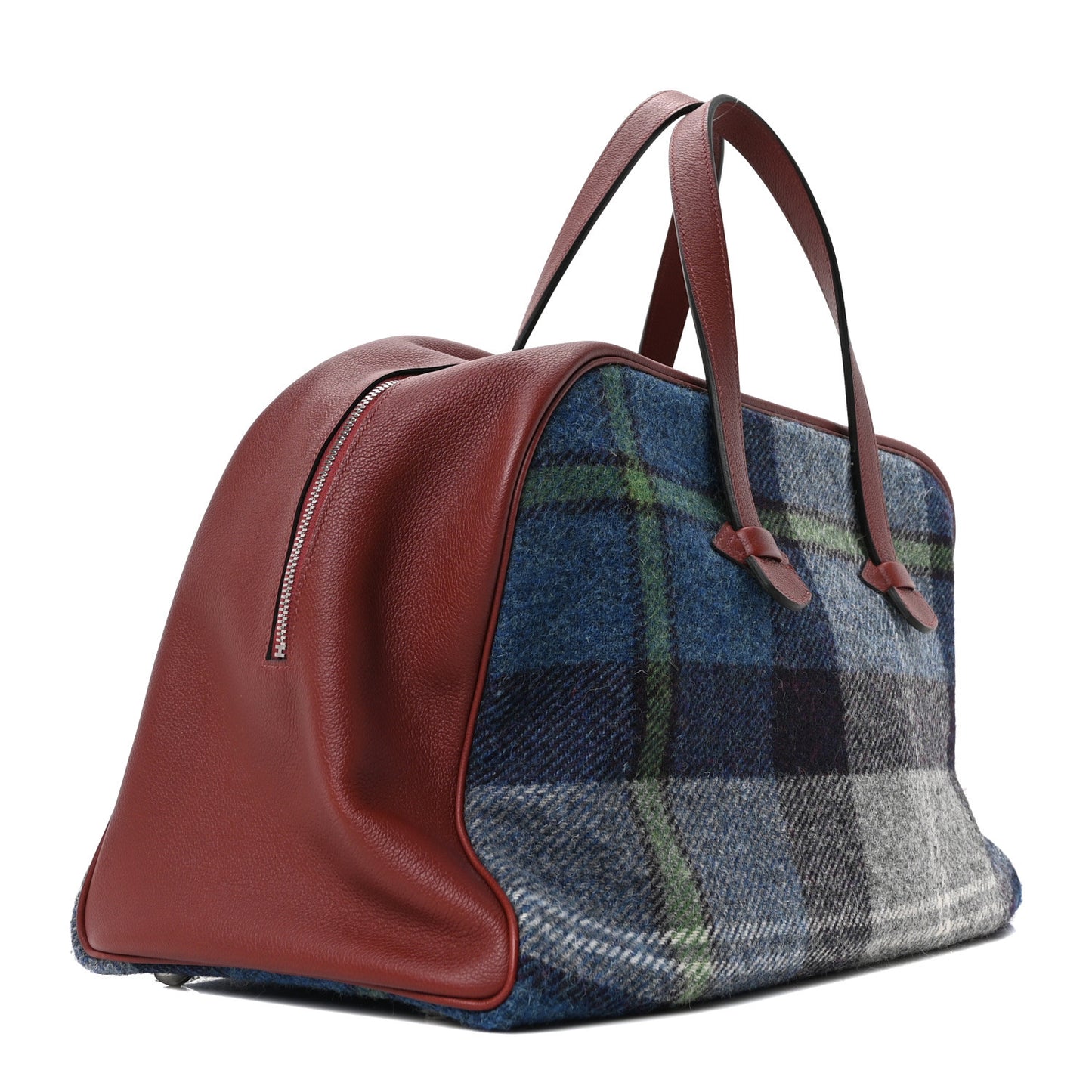 Evercolor Wool Tweed Tartan Galop d'Hermes Fourre Tout 50 Rouge H Bleu De Malte