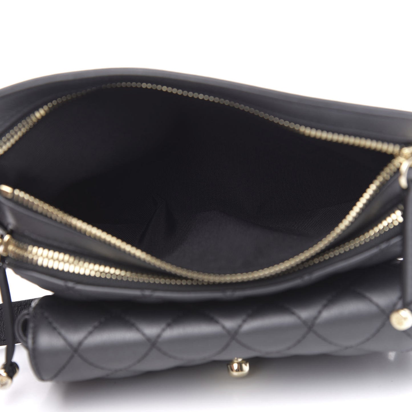 Calfskin Flap Chain Waist Bag Black