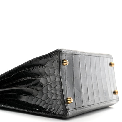 Hermes Shiny Alligator Kelly Sellier 28 Black 9 of 13