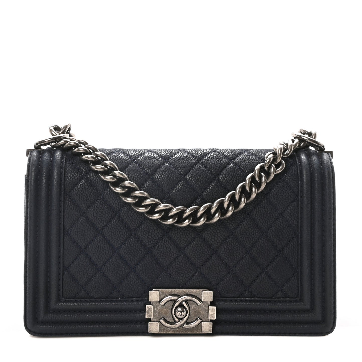 Iridescent Caviar Quilted Medium Boy Flap Dark Blue