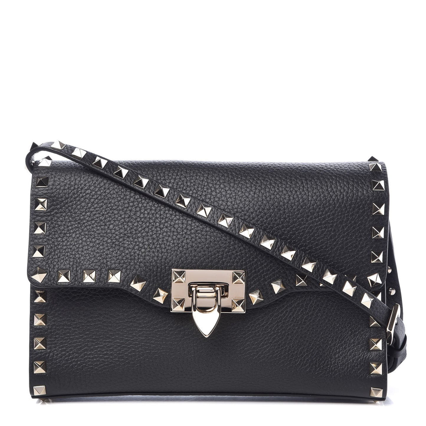 Pebbled Calfskin Medium Rockstud Flip Lock Crossbody Bag Black