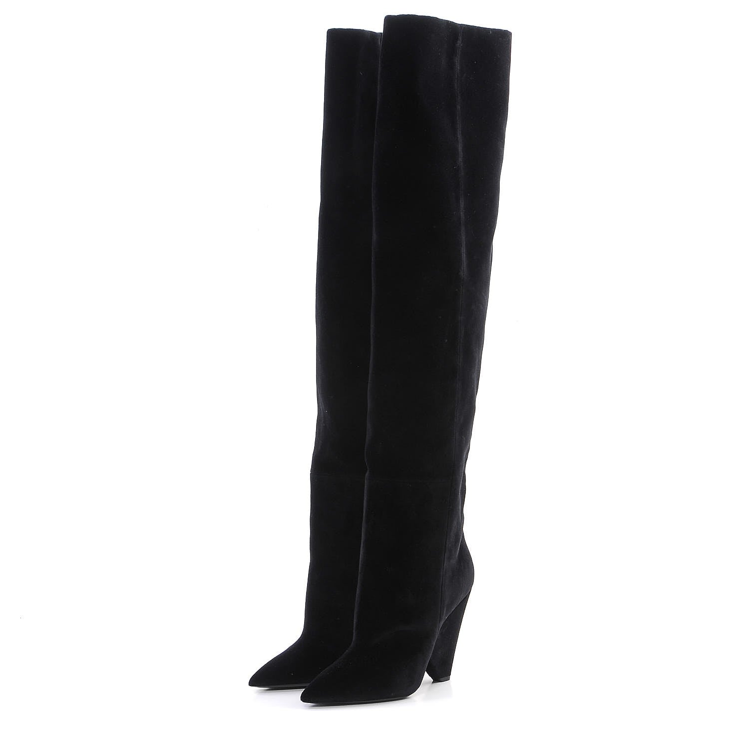 Saint Laurent Velvet Niki 105 Thigh High Boots 39.5 Black 3 of 6
