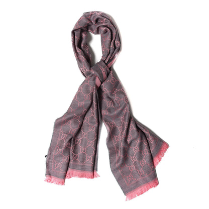 Gucci Wool Jacquard GG Monogram Sten Fringe Scarf Graphite Pink 1 of 5