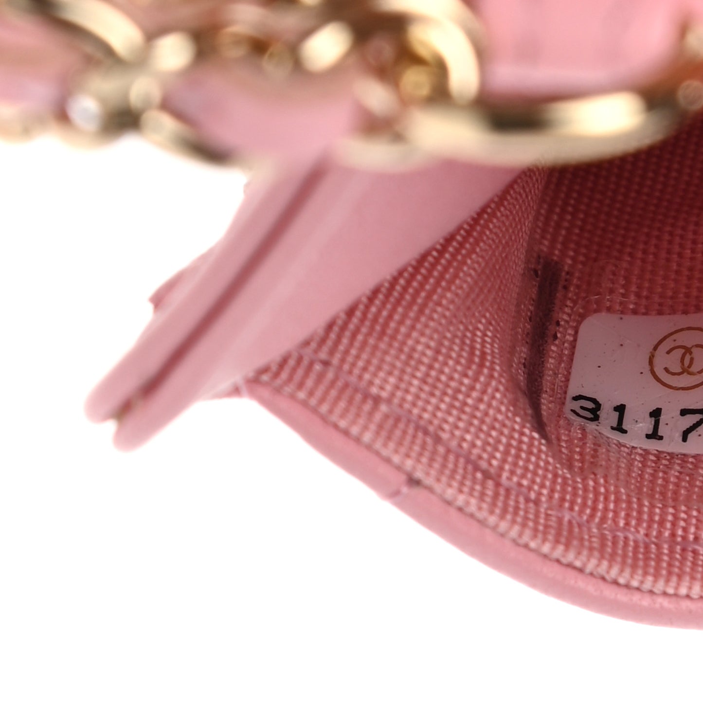 Lambskin Quilted Chanel Card Holder On Chain Pink