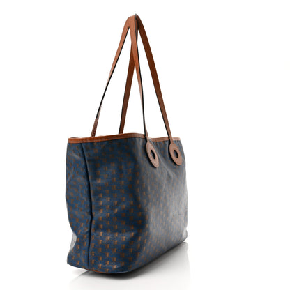 Moynat Grained Calfskin Canvas 1920 Oh! Tote Ruban Duo MM Indigo Bronze Cognac 3 of 13