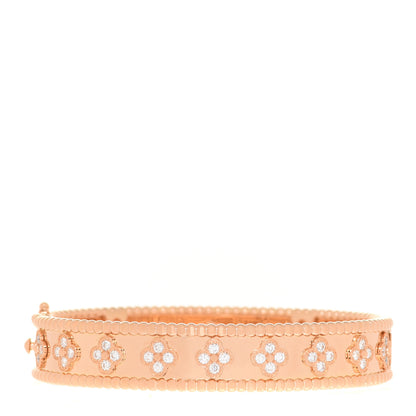Van Cleef & Arpels 18K Rose Gold Diamond Perlee Clovers Bangle Bracelet S 1 of 6