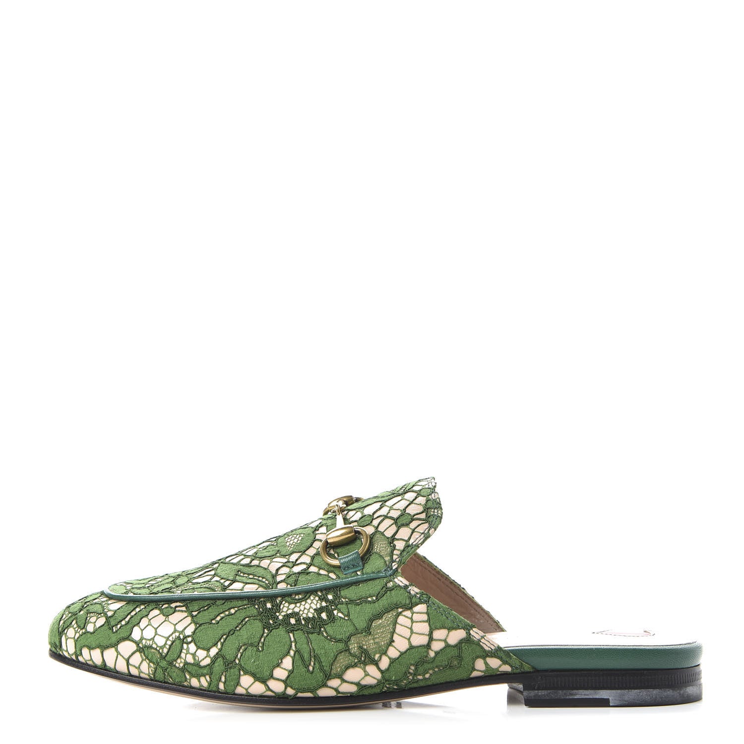 Gucci Lace Malaga Kid Womens Princetown Slippers 36 Green Grass Skin Rose 1 of 9