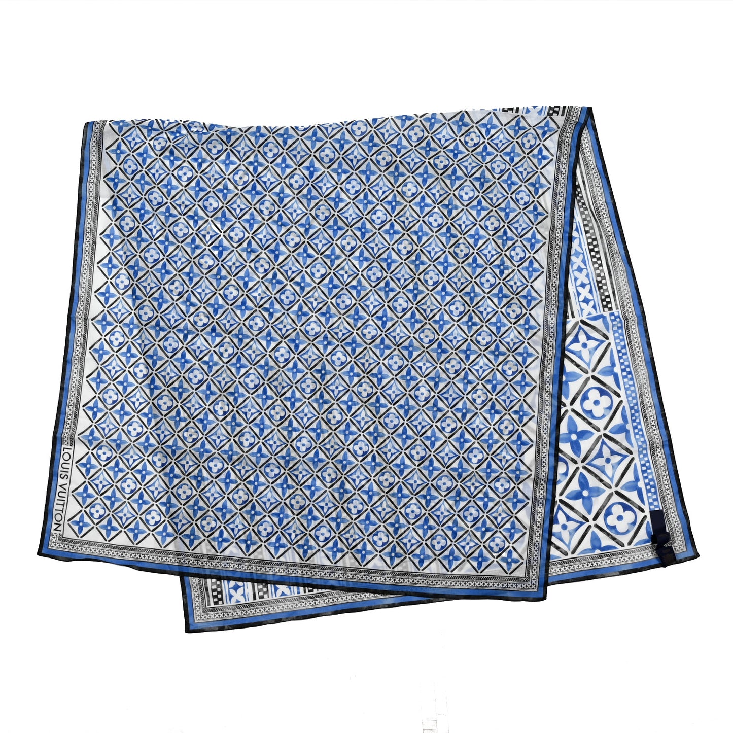 Cotton Monogram Tile Scarf Bleu
