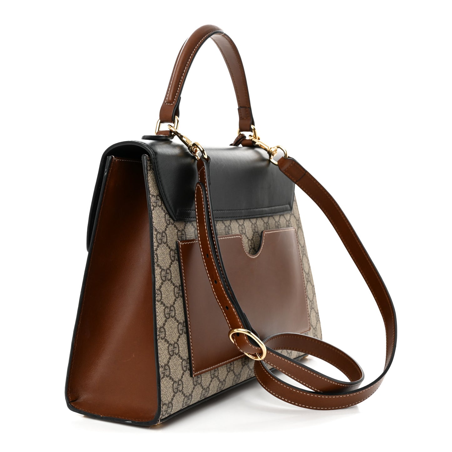 GG Supreme Monogram Calfskin Medium Padlock Top Handle Bag Beige Black Cuir