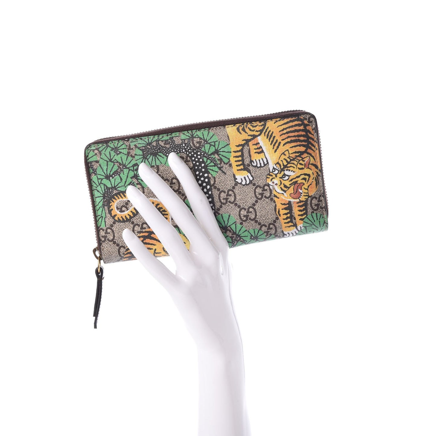 GG Supreme Monogram Bengal Zip Around Wallet Beige Yard