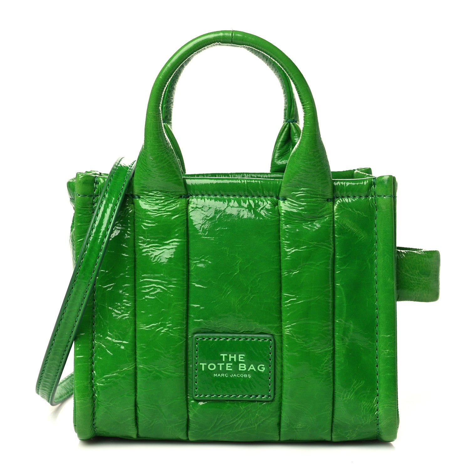 Marc Jacobs Shiny Crinkled Calfskin Mini The Tote Bag Green Glow 1 of 10