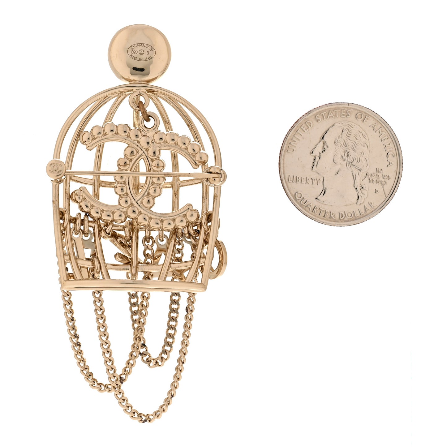 Pearl Crystal Birdcage Pin Brooch Light Gold