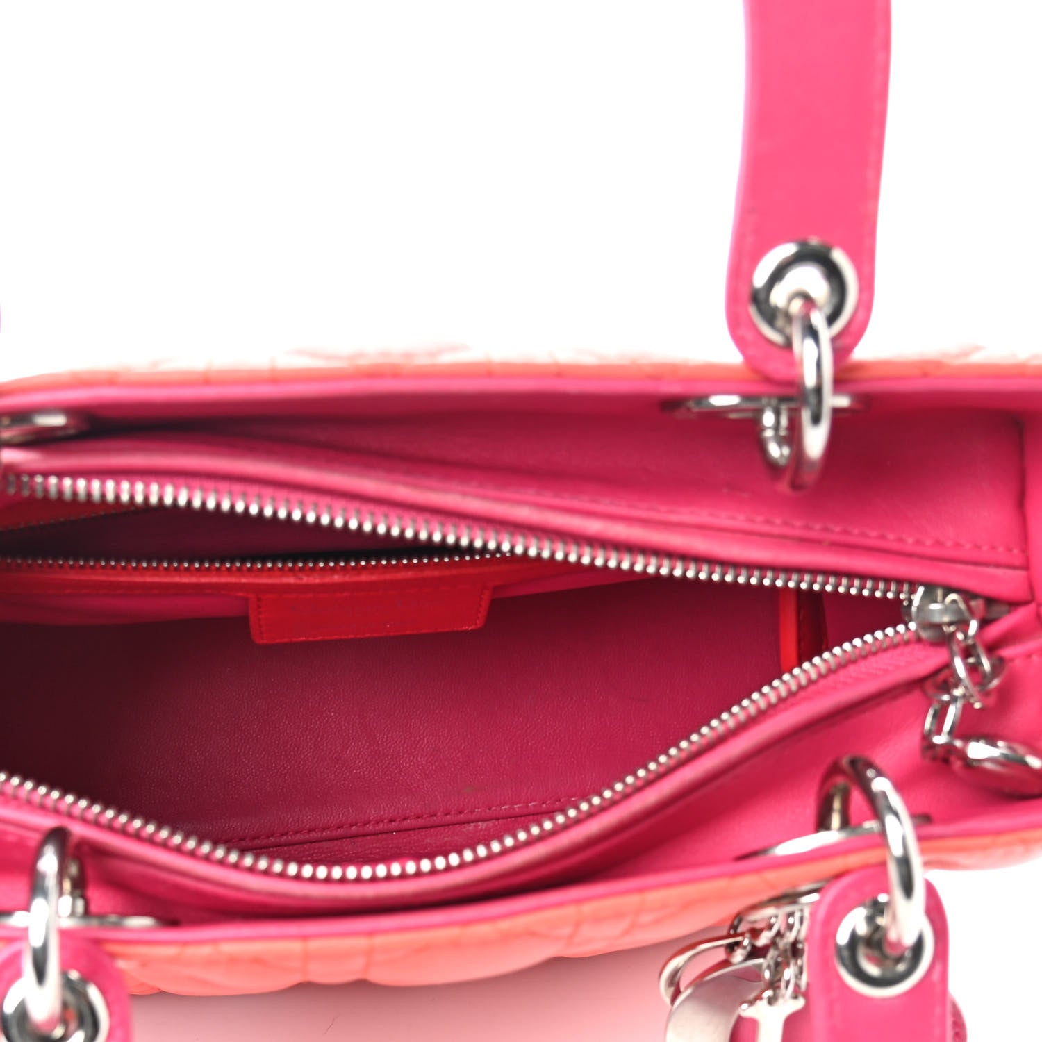 Christian Dior Lambskin Cannage Medium Bi-Color Lady Dior Orange Fuchsia 5 of 15