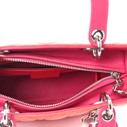 Christian Dior Lambskin Cannage Medium Bi-Color Lady Dior Orange Fuchsia 5 of 15